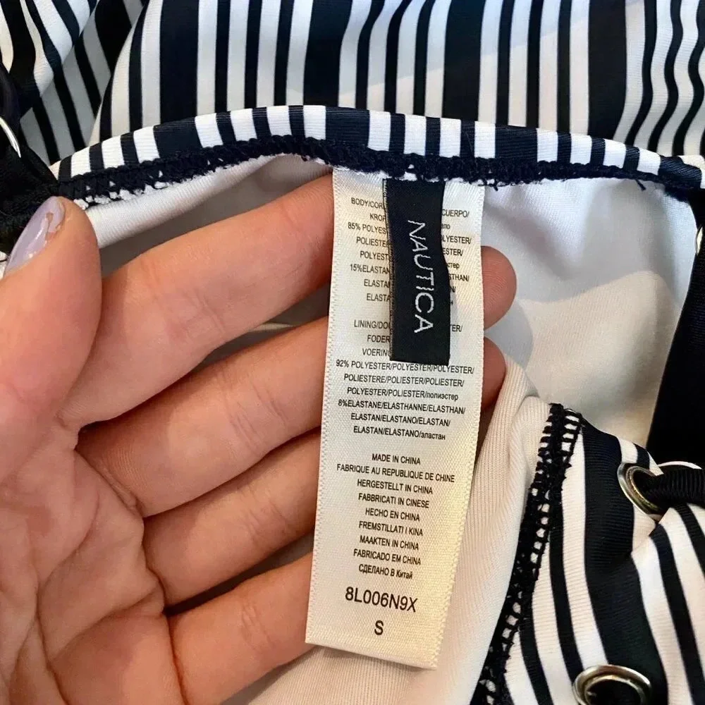 Nautica Dock Lines Lace Up One Piece Swimsuit Small